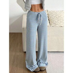 striped soft knit blue creamy white striped preppy lounge pants